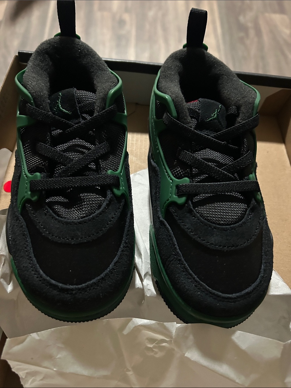 Jordan Black and Green Kids Lace-Up Sneakers